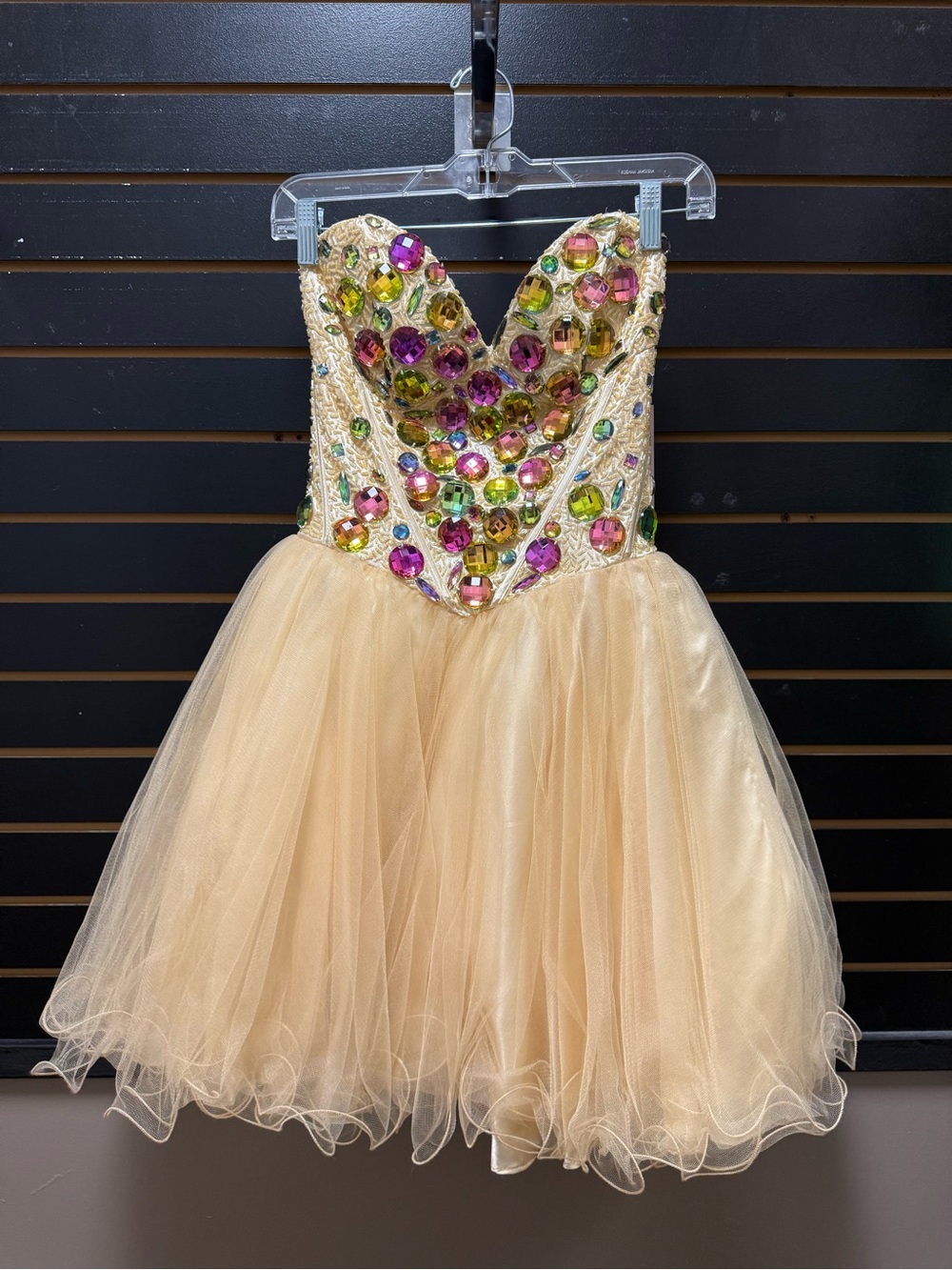 Vintage Poly USA Beaded Rhinestone Tulle Corset Prom Party Dress Size S NWT
